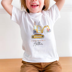Easter Excavator T-shirt for Baby or Toddler – Personalised Eggscavator Funny Gift for Kids