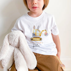 Easter Excavator T-shirt for Baby or Toddler – Personalised Eggscavator Funny Gift for Kids