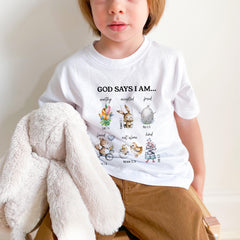 Easter Outfit for Girl or Boy – God Says I Am Christian Kids T Shirt with Religious Gift