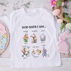 Easter Outfit for Girl or Boy – God Says I Am Christian Kids T Shirt with Religious Gift