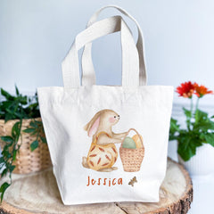 Easter Tote Bag Custom Bunny Eggs Gift for Nephew Niece Son Daughter Grandson Granddaughter First Easter