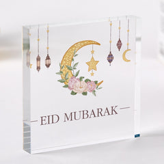 Eid Mubarak Acrylic Plaque Crescent Moon Islamic Decor Eid al - Fitr and Eid al - Adha Gift Muslim Home Display Keepsake