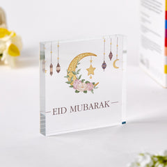 Eid Mubarak Acrylic Plaque Crescent Moon Islamic Decor Eid al - Fitr and Eid al - Adha Gift Muslim Home Display Keepsake