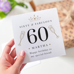 Elegant 60th Birthday Card for Her – Customisable with Name – Keepsake Milestone Card for Mum Nan Aunt or Friends – Thoughtful Gift