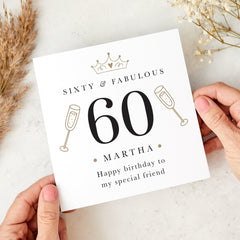 Elegant 60th Birthday Card for Her – Customisable with Name – Keepsake Milestone Card for Mum Nan Aunt or Friends – Thoughtful Gift