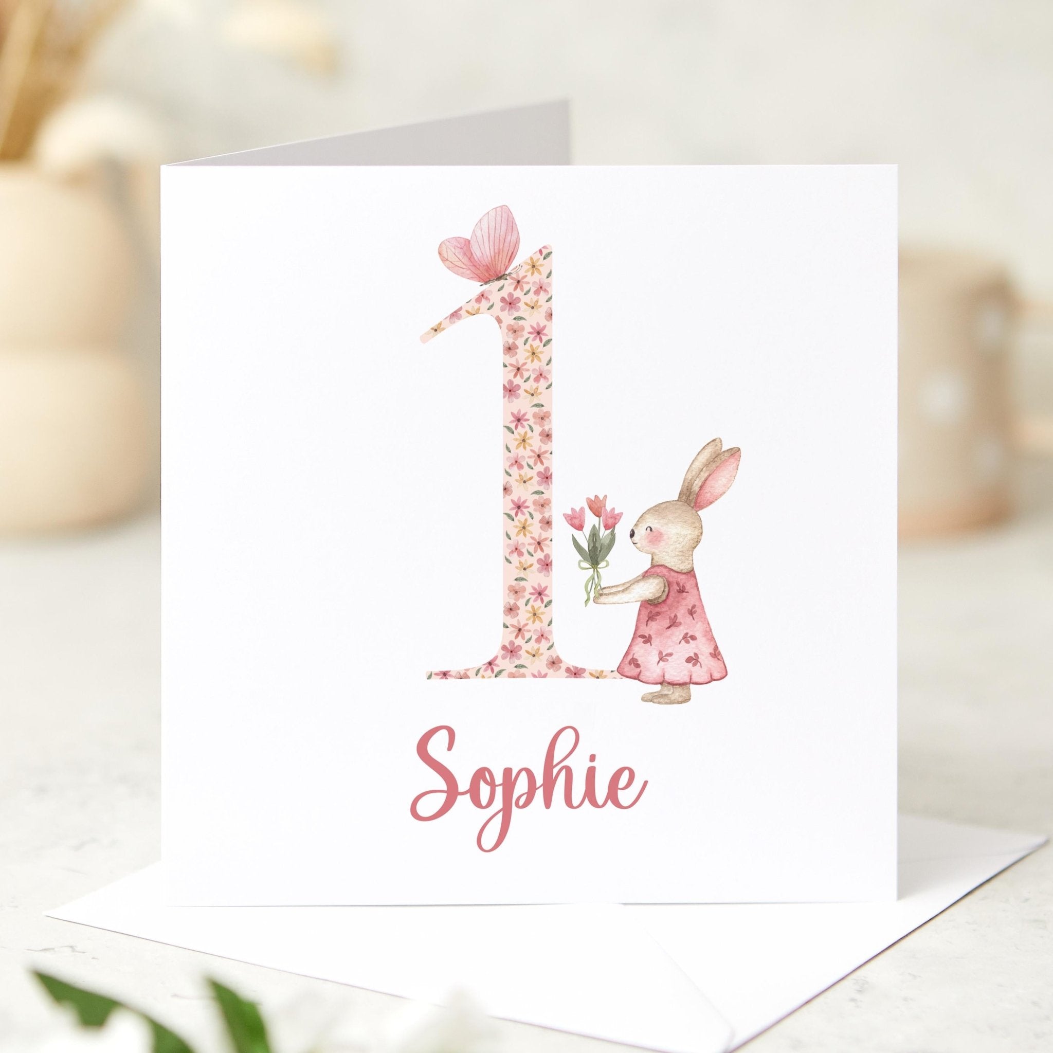 Elegant Birthday Card for Girls 1st 2nd 3rd 4th Birthday Cute Bunny Design Card for Daughter Niece Granddaughter Keepsake Kids Birthday Card