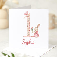 Elegant Birthday Card for Girls 1st 2nd 3rd 4th Birthday Cute Bunny Design Card for Daughter Niece Granddaughter Keepsake Kids Birthday Card