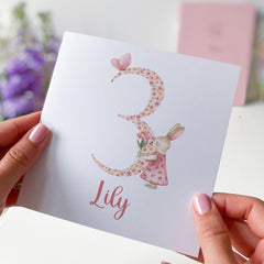 Elegant Birthday Card for Girls 1st 2nd 3rd 4th Birthday Cute Bunny Design Card for Daughter Niece Granddaughter Keepsake Kids Birthday Card