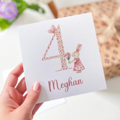 Elegant Birthday Card for Girls 1st 2nd 3rd 4th Birthday Cute Bunny Design Card for Daughter Niece Granddaughter Keepsake Kids Birthday Card