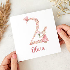 Elegant Birthday Card for Girls 1st 2nd 3rd 4th Birthday Cute Bunny Design Card for Daughter Niece Granddaughter Keepsake Kids Birthday Card