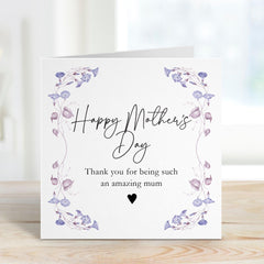 Elegant Mother's Day Card Floral Watercolour Wild Flowers Card for Mum Thank You Card for Card for Mum Beautiful Botanical Greeting Card