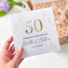 Elegant Wedding Anniversary Card With ANY YEAR Custom Gold Personalised with Couple Names and Date Keepsake Gift for Parents Wife Husband