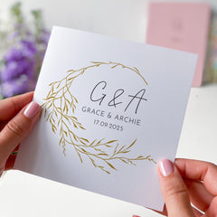 Elegant Wedding Anniversary or Engagement Card for Couples Personalised with Custom Date Name and Initials Minimalist Romantic Keepsake Gift