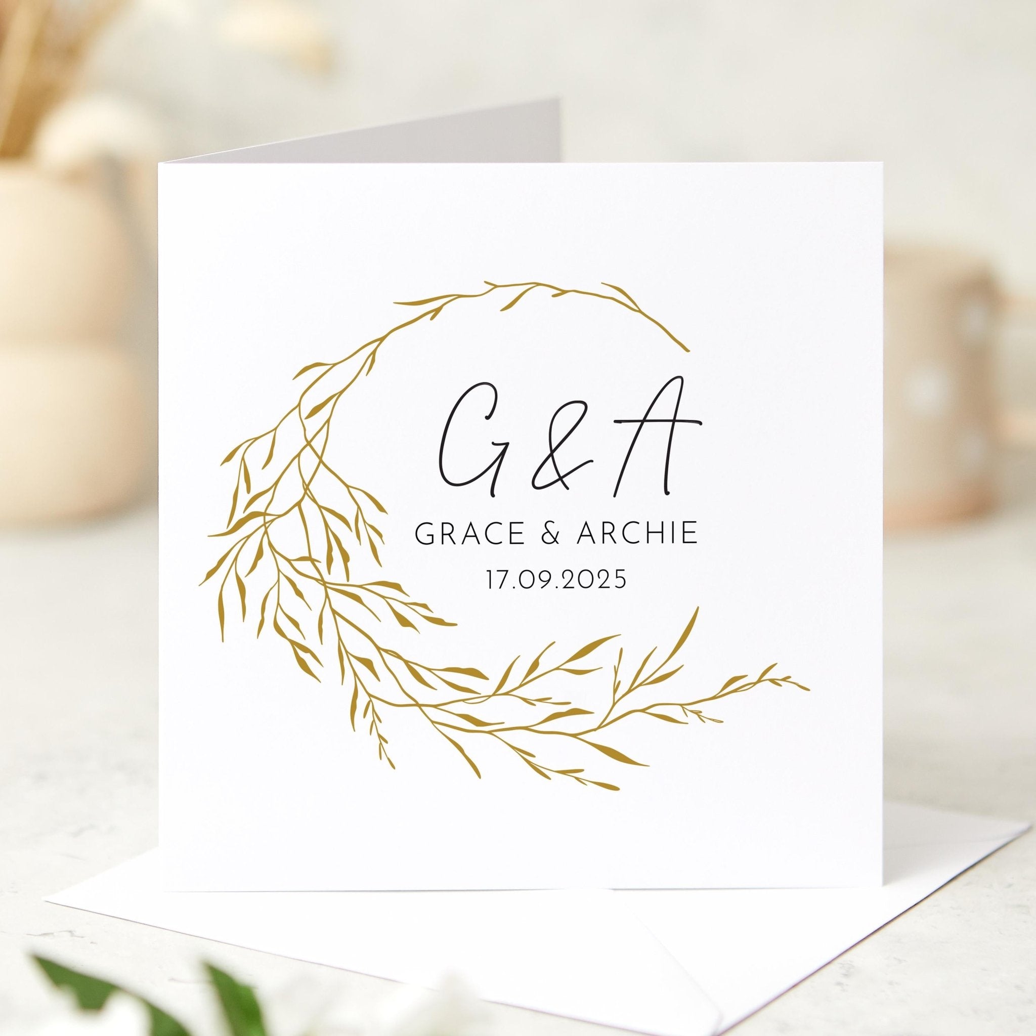 Elegant Wedding Anniversary or Engagement Card for Couples Personalised with Custom Date Name and Initials Minimalist Romantic Keepsake Gift
