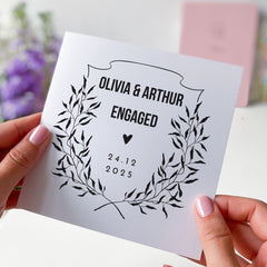 Engagement Card for Couple with Modern Black and White Stylish Design Personalised with Names Date Engaged Gift Keepsake for her him friends