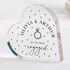 Engagement Gift for Couple Custom Acrylic Plaque with Names, Date & Ring Illustration Romantic Keepsake for Fiancé and Fiancée