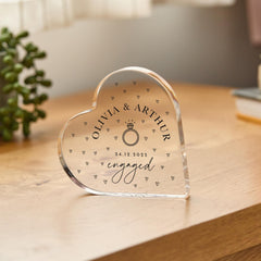 Engagement Gift for Couple Custom Acrylic Plaque with Names, Date & Ring Illustration Romantic Keepsake for Fiancé and Fiancée