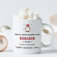 Engagement Valentine's Day Mug or Coaster Funny Gift for Fiance Romantic Coffee Cup for Engaged Partner Him Her Unique Valentine's Day Gift