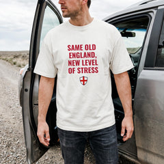 England Supporter T Shirt New Level of Stress Funny Three Lions Football Tee