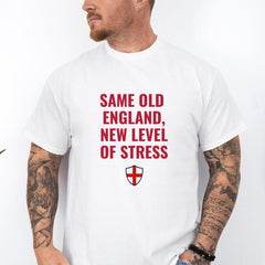England Supporter T Shirt New Level of Stress Funny Three Lions Football Tee