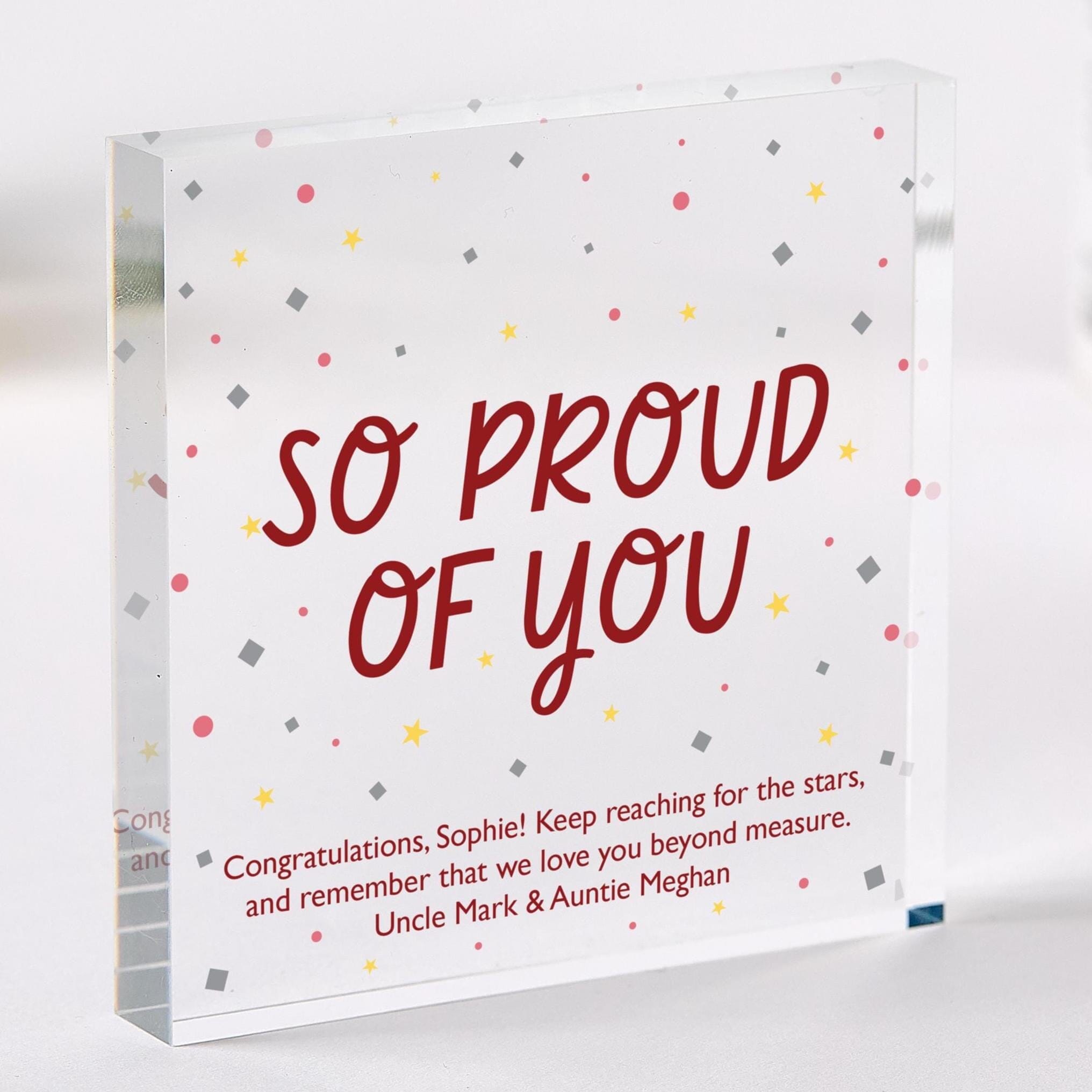 Exam result Gift So Proud of You Acrylic Keepsake GCSE A - Level Exam Results Graduation Congratulations Present for Daughter Son Niece Nephew