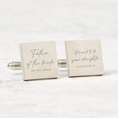 Father of the Bride Cufflinks Gift from Daughter Personalised Wedding Day Keepsake for Dad with Name and Date Wedding Role Cufflinks