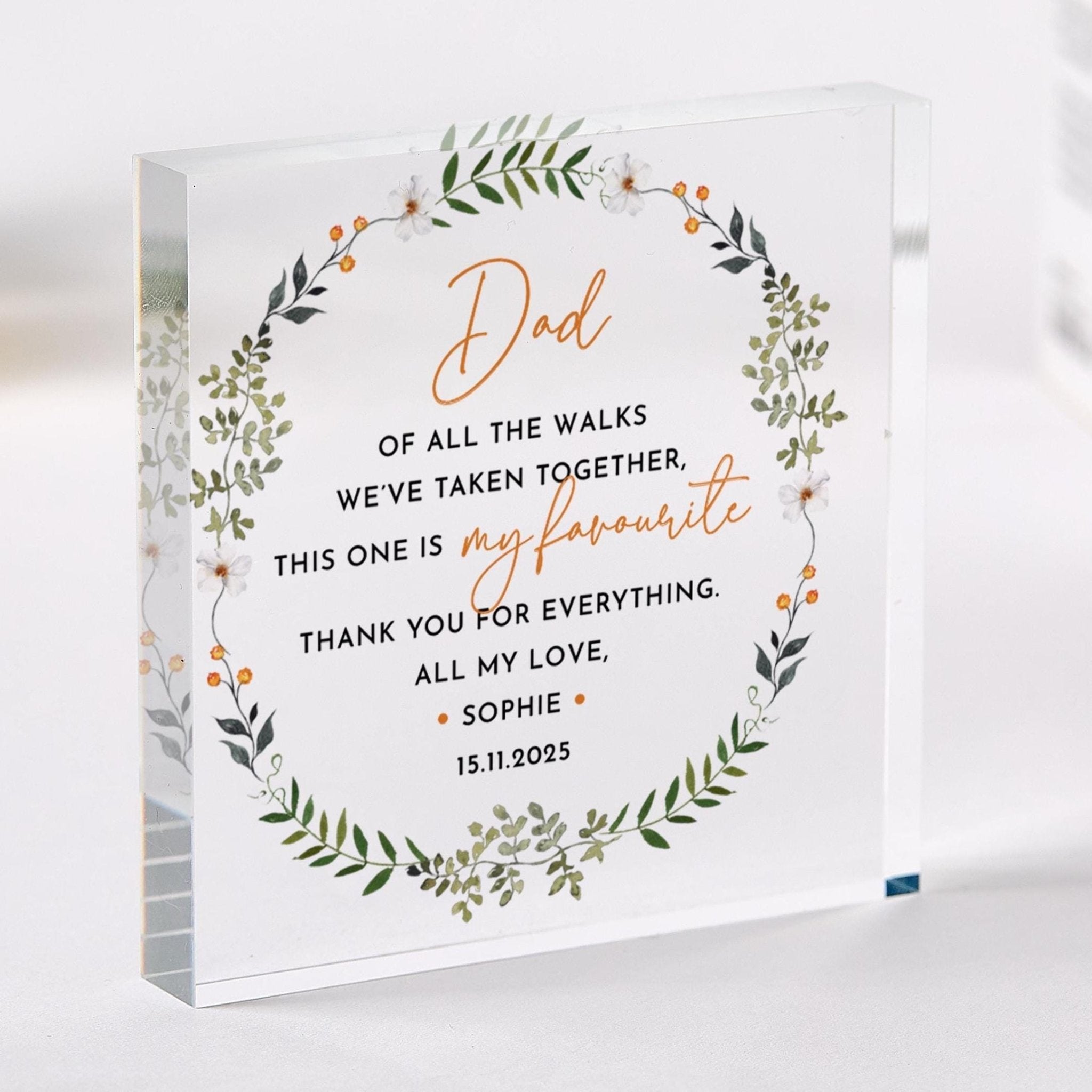 Father Bride Acrylic Plaque Floral Wedding Day Dad Daughter All Walks� Sentimental Keepsake