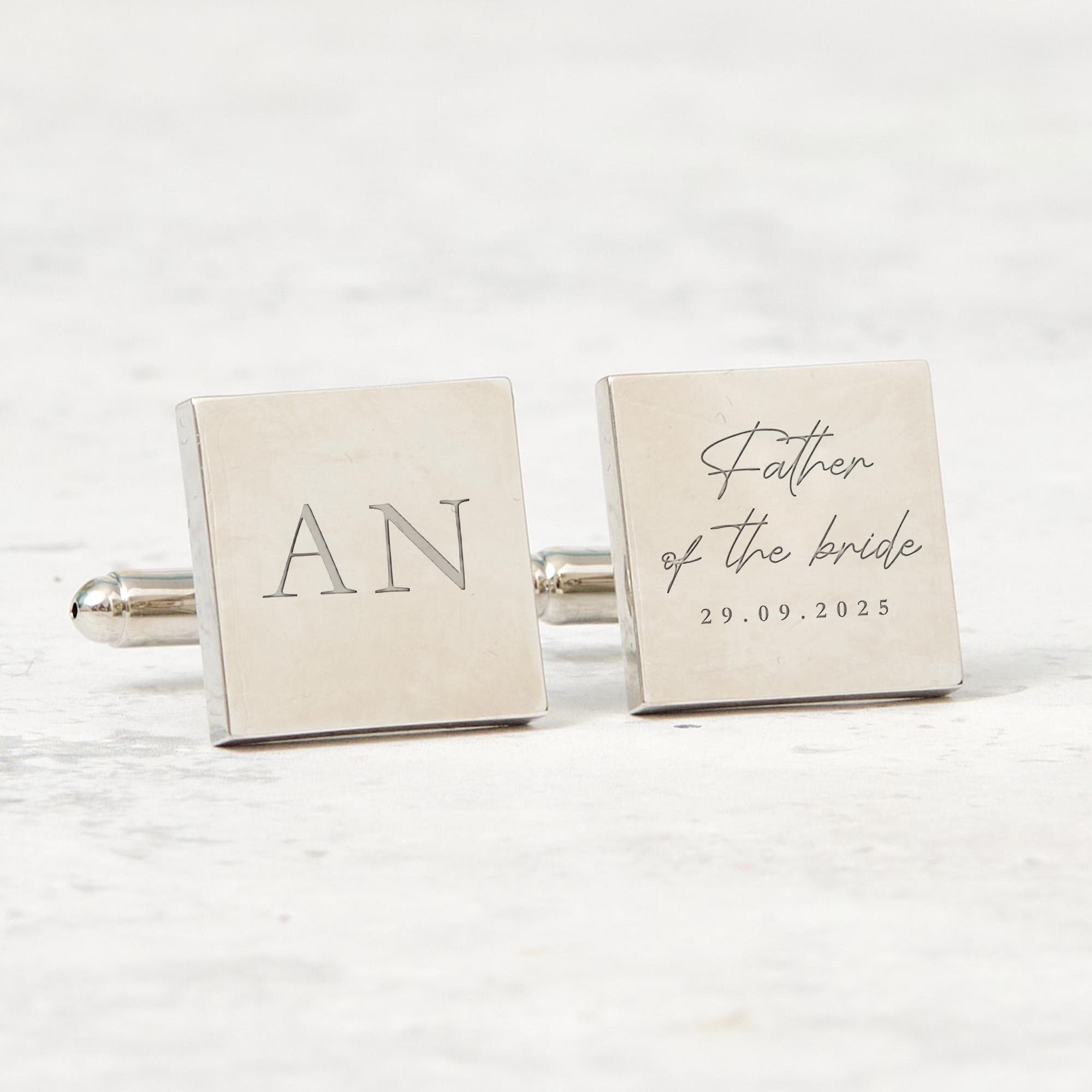 Father of the Bride Gift Personalised Cufflinks Custom Initials and Date Wedding Day Keepsake for Dad from Daughter