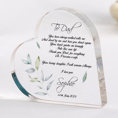 Father of The Bride Gift Wedding Day Gift for Dad Heart Keepsake from Bride Sentimental Present Thank You Daddy Wedding Poem Acrylic Plaque