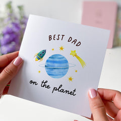 Father’s Day Card for Dad Best Dad on the Planet Cute Space and Rocket Design Thoughtful Keepsake from Child