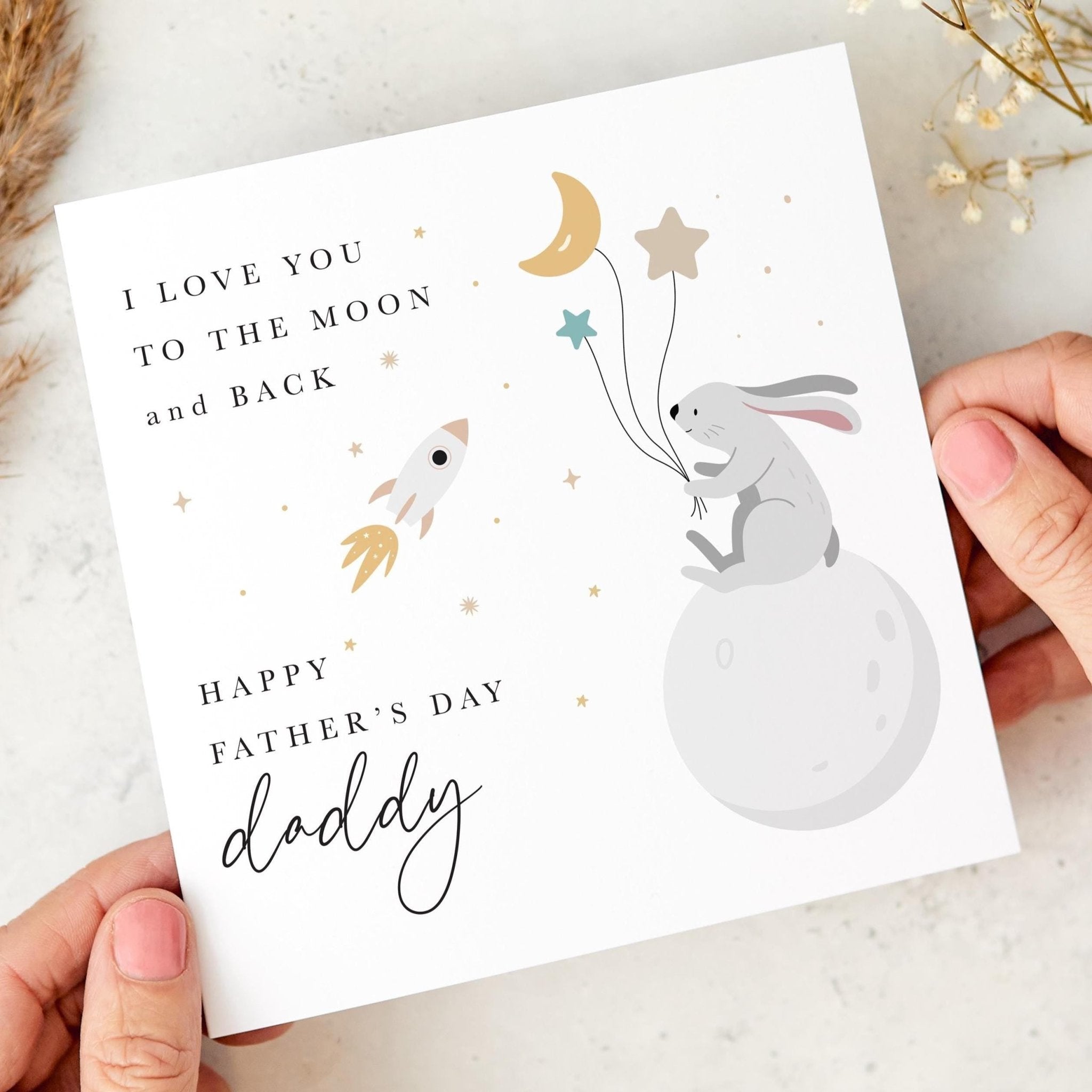Father’s Day Card for Dad From Baby I Love You to the Moon and Back Cute Bunny and Star Design Sentimental Keepsake for New Daddy