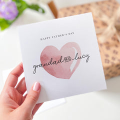 Father’s Day Card for Grandad with Grandchildren Name Personalised Pink Heart Design Special Keepsake Card from Granddaughter or Grandson