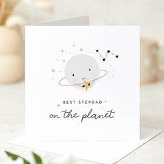 Father’s Day Card for Stepdad Best Stepdad on the Planet Cute Planet and Star Keepsake from Stepson or Stepdaughter Cute Bonus Dad Gift Card