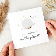 Father’s Day Card for Stepdad Best Stepdad on the Planet Cute Planet and Star Keepsake from Stepson or Stepdaughter Cute Bonus Dad Gift Card