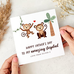 Father’s Day Card for Stepdad Cute Monkey Design Fun and Thoughtful Keepsake from Stepson or Stepdaughter Bonus Dad Gift Card