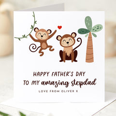 Father’s Day Card for Stepdad Cute Monkey Design Fun and Thoughtful Keepsake from Stepson or Stepdaughter Bonus Dad Gift Card