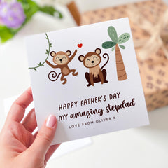 Father’s Day Card for Stepdad Cute Monkey Design Fun and Thoughtful Keepsake from Stepson or Stepdaughter Bonus Dad Gift Card