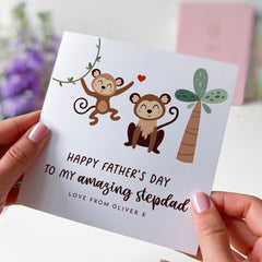 Father’s Day Card for Stepdad Cute Monkey Design Fun and Thoughtful Keepsake from Stepson or Stepdaughter Bonus Dad Gift Card