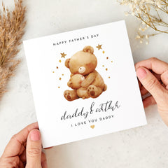 Father's Day Card from Child Name Cute Bear Hug Design Personalised Daddy and Kids Name Dada Bear Card Special Keepsake from Son or Daughter