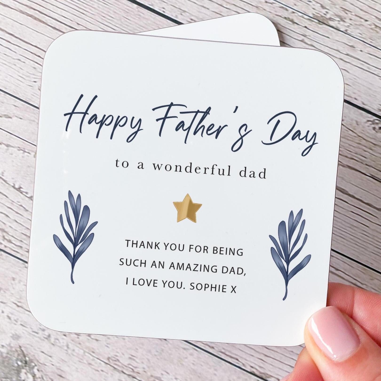 Father's Day Coaster for Dad Cute Thank You Gift from Child Keepsake Present with Name and Message for a Wonderful Father