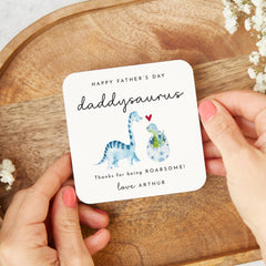 Father's Day Gift for Daddy Cute Daddysaurus Coaster for New Dad ROARSOME First Fathers Day Keepsake for Dino - Loving Dads