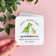 Father's Day Gift for Grandad Dinosaur Coaster ROARSOME Personalised First Fathers Day Gift for Grandpa with Name Funny Dino Keepsake