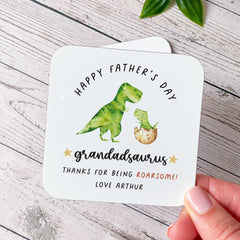 Father's Day Gift for Grandad Dinosaur Coaster ROARSOME Personalised First Fathers Day Gift for Grandpa with Name Funny Dino Keepsake
