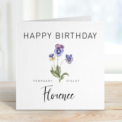 February Birthday Card Personalised Birth Flower Card For Born In February Birth With Name Birth Month Violet Gift For Her Friend Mum Sister