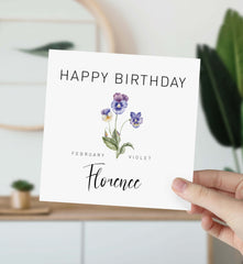 February Birthday Card Personalised Birth Flower Card For Born In February Birth With Name Birth Month Violet Gift For Her Friend Mum Sister