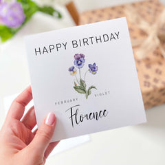 February Birthday Card Personalised Birth Flower Card For Born In February Birth With Name Birth Month Violet Gift For Her Friend Mum Sister