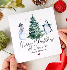 Festive Teacher Christmas Card Personalised Winter Thank You Card for Teacher or Nursery Staff