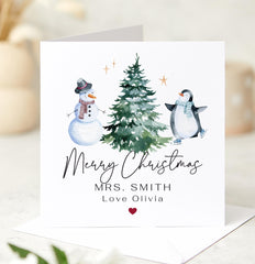 Festive Teacher Christmas Card Personalised Winter Thank You Card for Teacher or Nursery Staff