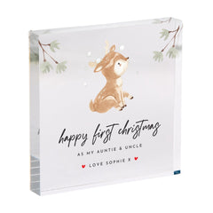 First Christmas Acrylic Plaque for Auntie and Uncle - Keepsake for Mum & Dad, Grandparents – Cute Woodland Reindeer Xmas Gift