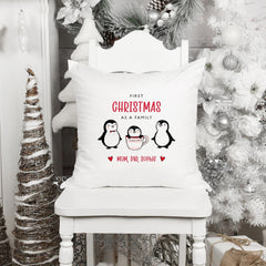 First Christmas as a family cushion Penguin family Personalised new mum dad cushion with child name Cute 1st Xmas decor keepsake